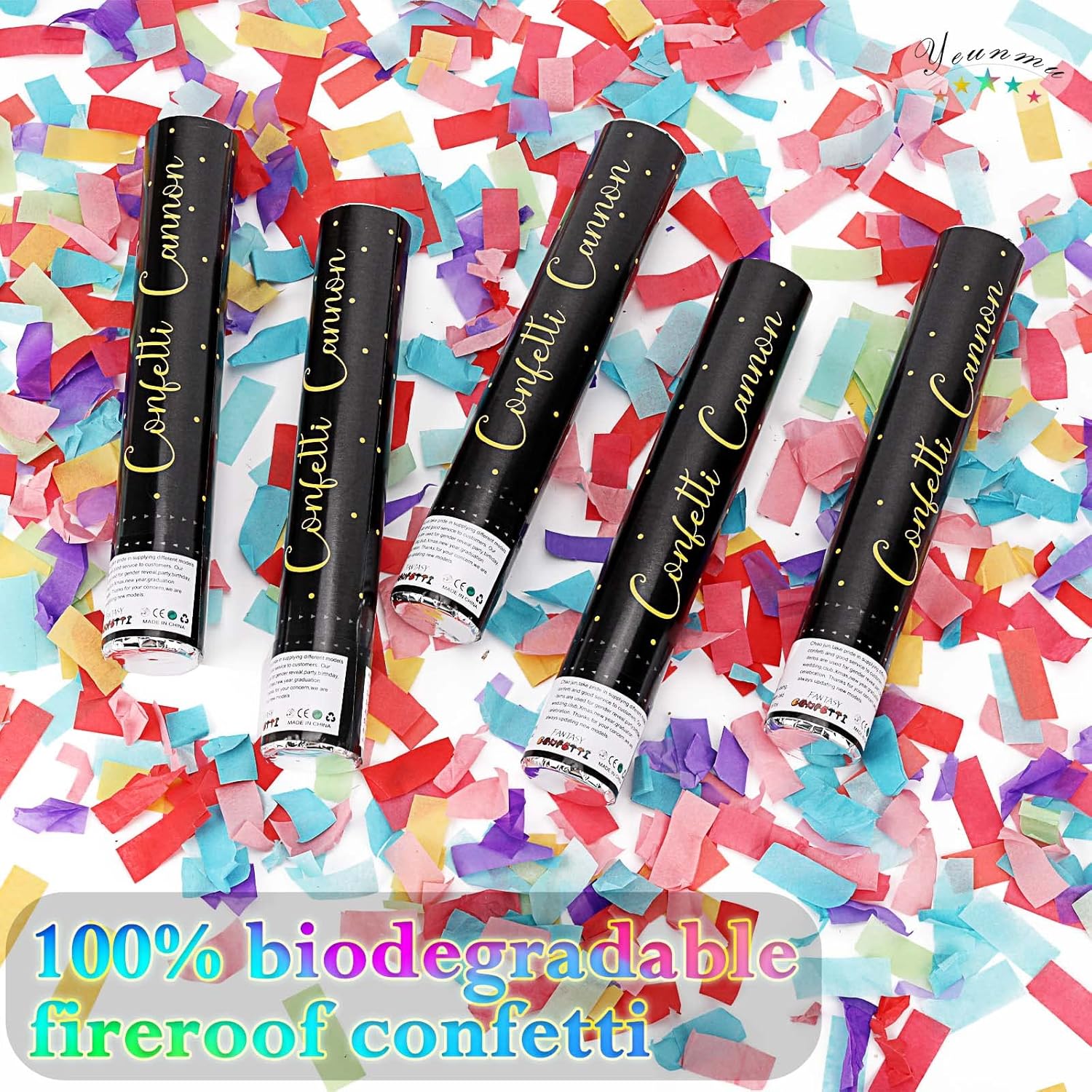 Paquete de 5 cañones de confeti biodegradables, 12 pulgadas, confeti de graduación, confeti multicolor, adecuados para graduación, bodas, fiestas de