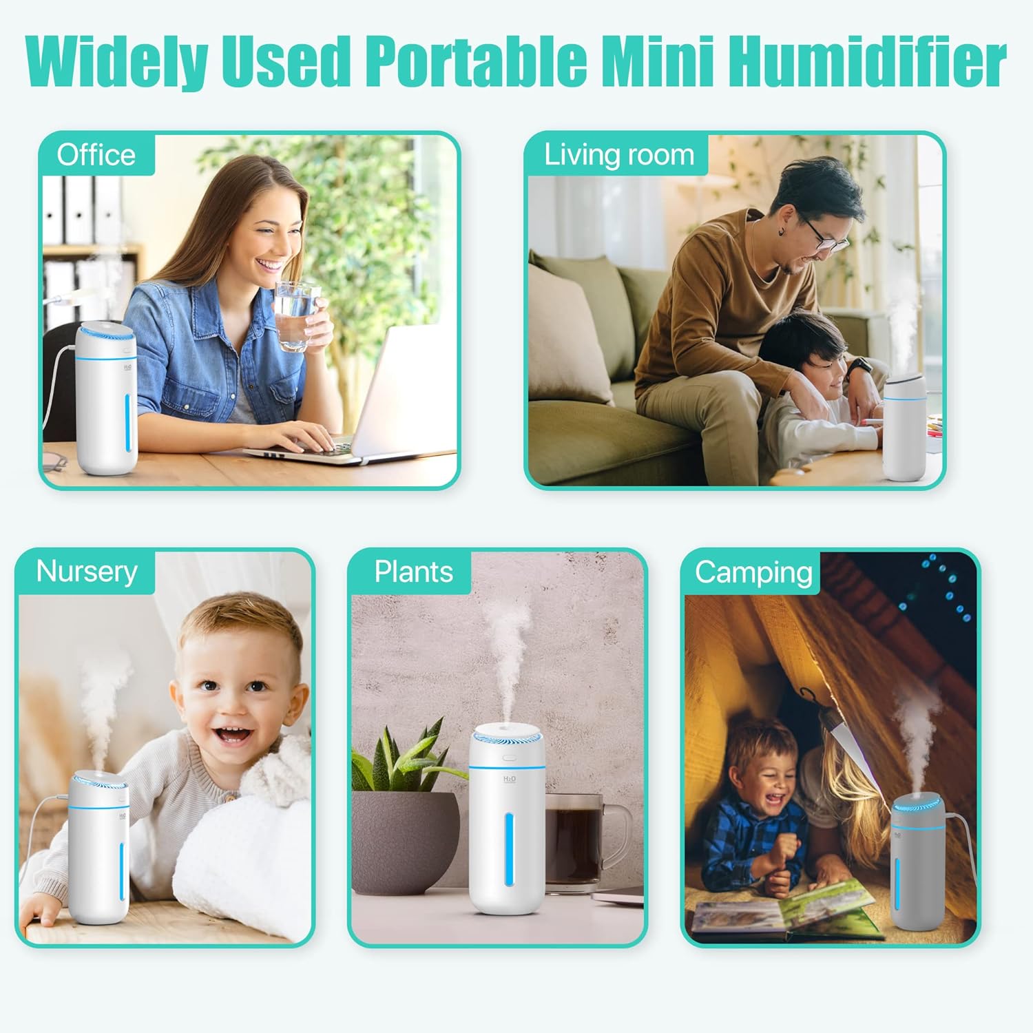 Humidificadores pequeños para dormitorio, habitación, oficina, 13.5 fl oz, humidificadores USB de niebla fría para niños, silenciosos, mini viajes,