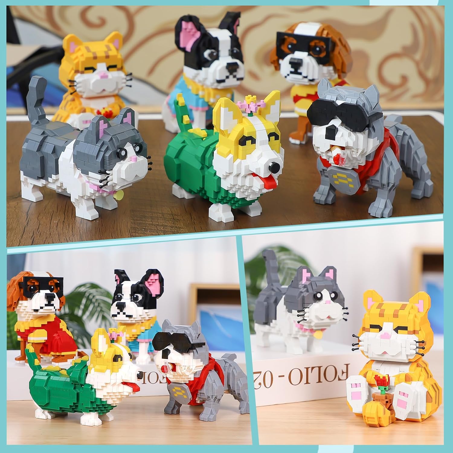 QLT – Kit de microbloques de construcción de animales lindos, juguetes de construcción de microladrillos de bulldog francés para adultos, recuerdos