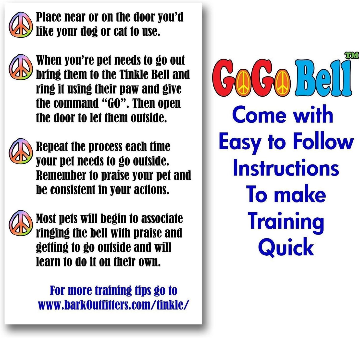 Campana de entrenamiento para perros GoGo Bell, timbre para perros, tu cachorro te avisa cuando necesita orinar, Blanco