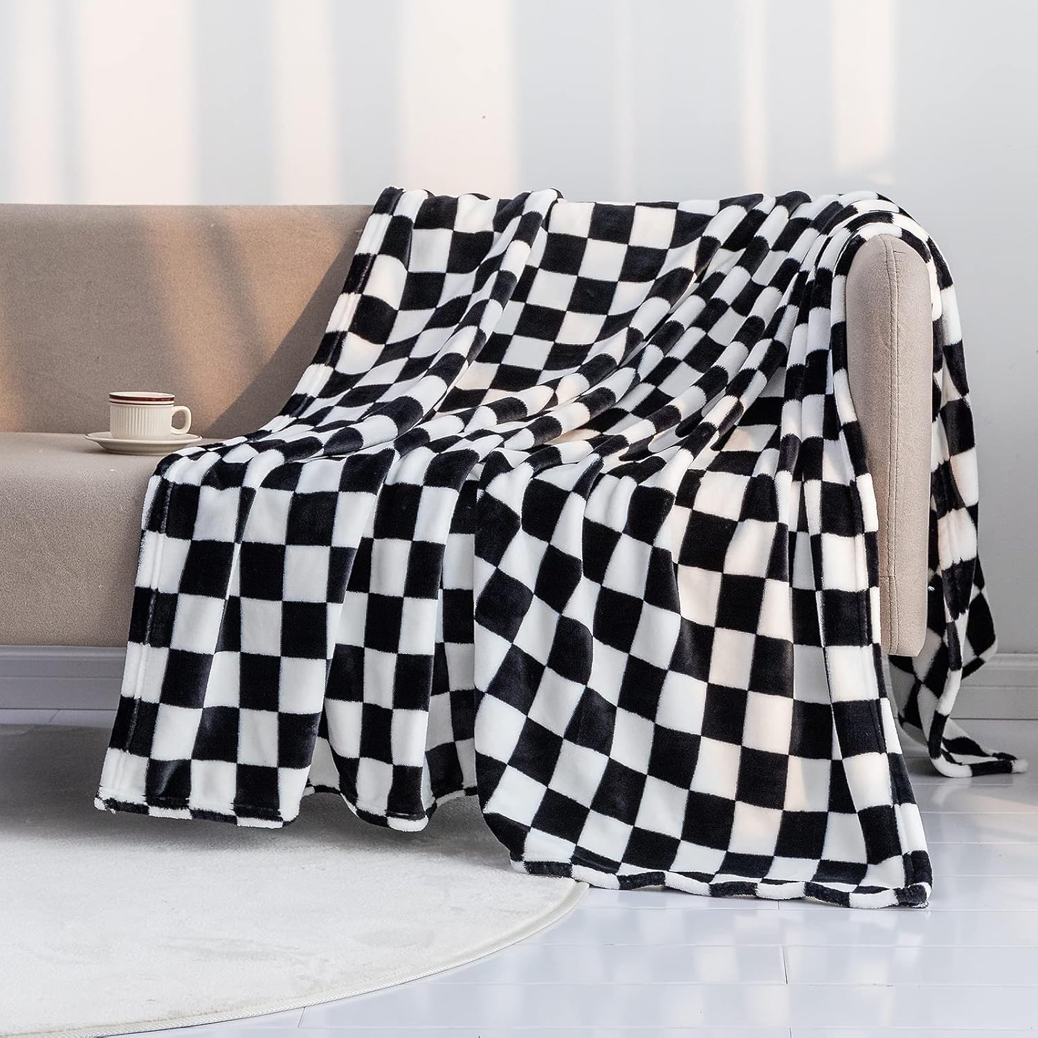 LOMAO – Manta de franela con patrón de cuadrícula de ajedrez, suave, lujosa, cálida y acogedora para sofá y cama, para todas las estaciones (color