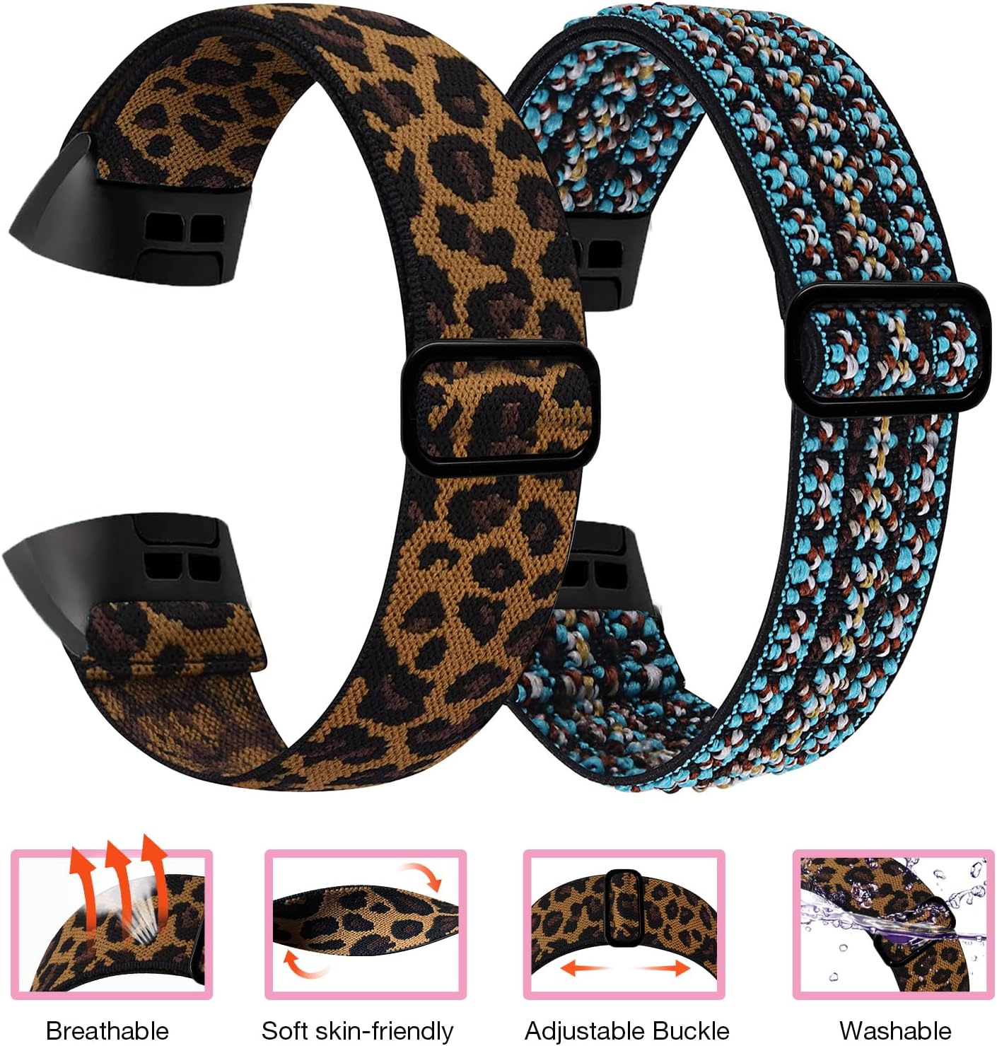 Bandas elásticas de nailon compatibles con Fit Bit Charge 5, transpirable, ajustable, correa de repuesto elástica de nailon para Fit Bit Charge 5