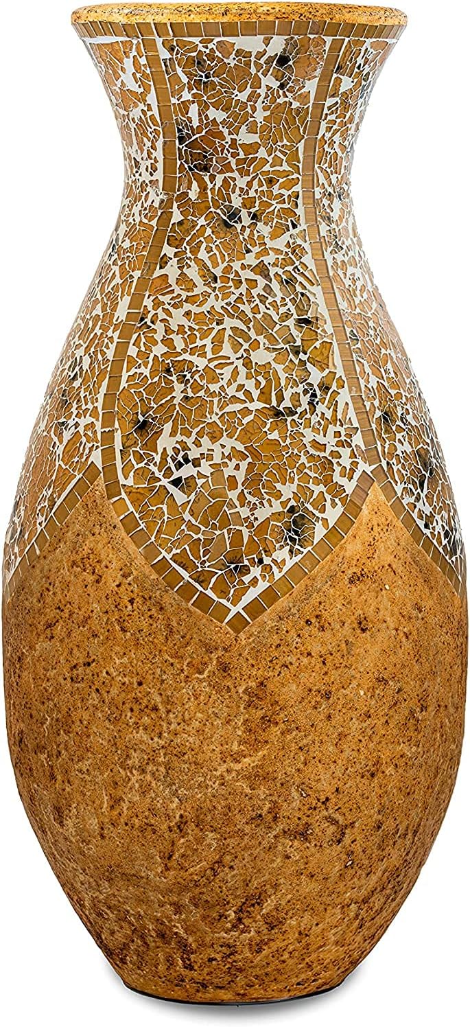 Jarrón  Hecho de terracota con piezas de mosaico de vidrio amarillo tostado  Exquisita pieza de decoración del hogar  18 x 10 pulgadas  para