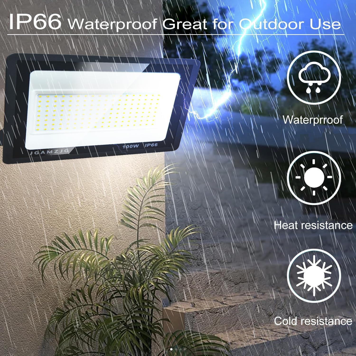 LED Flood Lights Outdoor, with Plug Flood Lights Outdoor, IP66 Waterproof, 6000K LED Outdoor Flood Light LED Flood Light Yard, Garden, Fishing