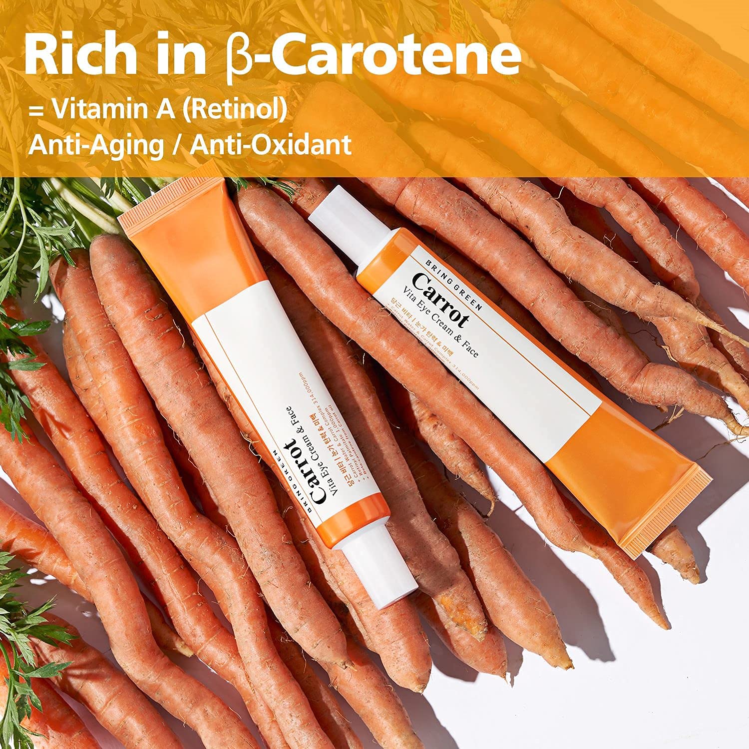 BRING GREEN Carrot Vita – Crema para ojos y cara doble set (2 unidades)  Anti-envejecimiento, arrugas de ojos con vitaminas C, B, E, retinol,