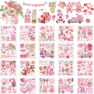 Honoson 20 hojas de transferencia para manualidades y muebles, calcomanías de transferencia para el día de San Valentín, diseño de gnomo de corazón, Honoson 20 hojas de transferencia para manualidades y muebles, calcomanías de transferencia para el día de San Valentín, diseño de gnomo de corazón,