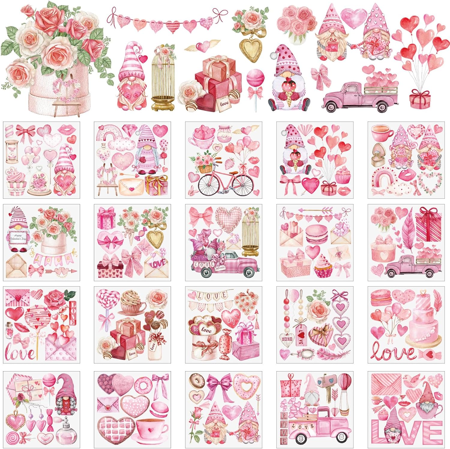 Honoson 20 hojas de transferencia para manualidades y muebles, calcomanías de transferencia para el día de San Valentín, diseño de gnomo de corazón,
