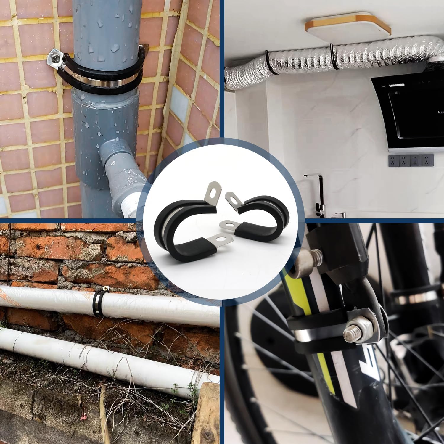 ZIPCCI Abrazaderas de cable de 14 de pulgada, paquete de 25 abrazaderas de alambre de acero inoxidable, abrazaderas de manguera de metal de goma
