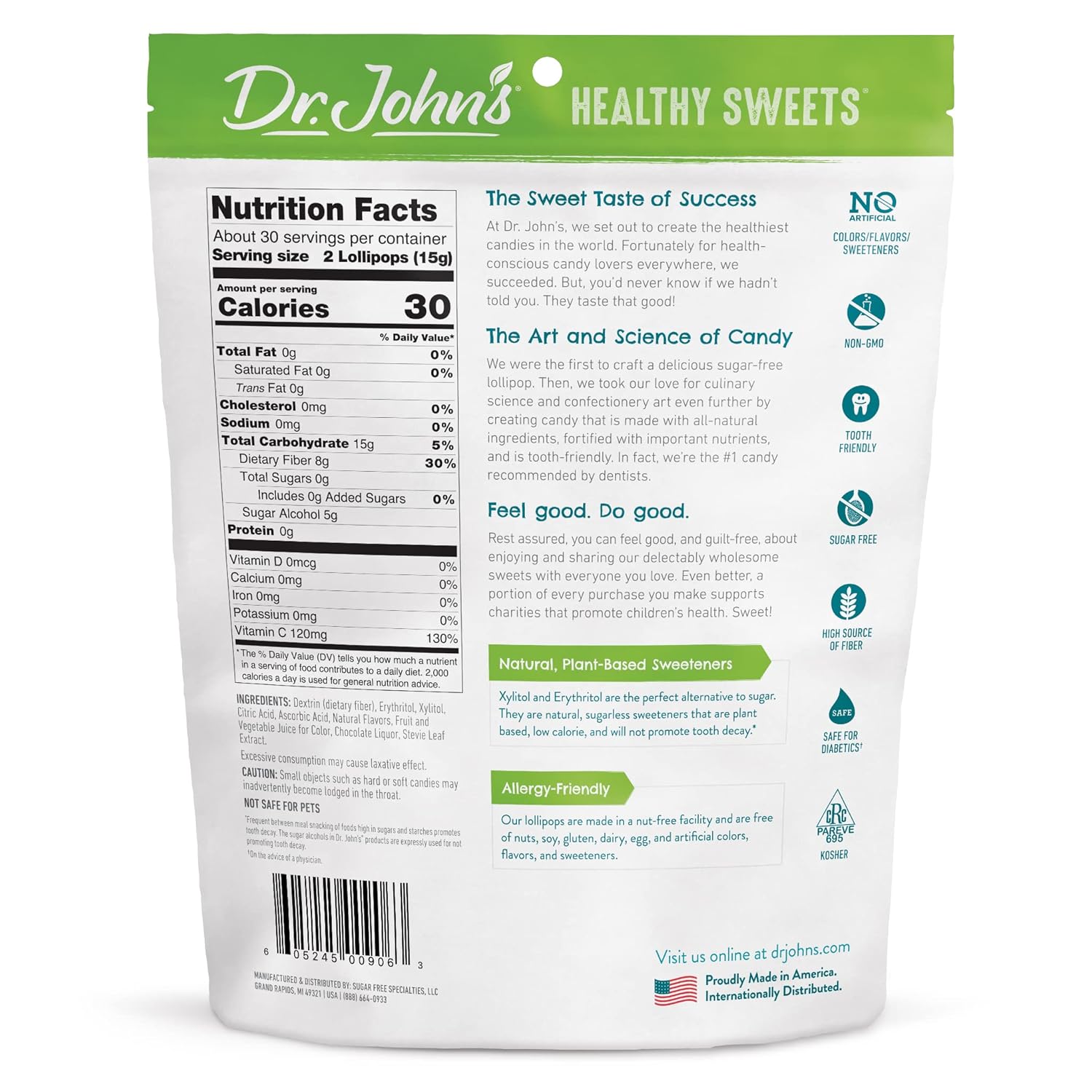 Dr. John’s – Caramelos sin azúcar, paletas saludables con cero azúcar, aperitivos bajos en calorías, dulces duros aptos para Keto, ovalado de