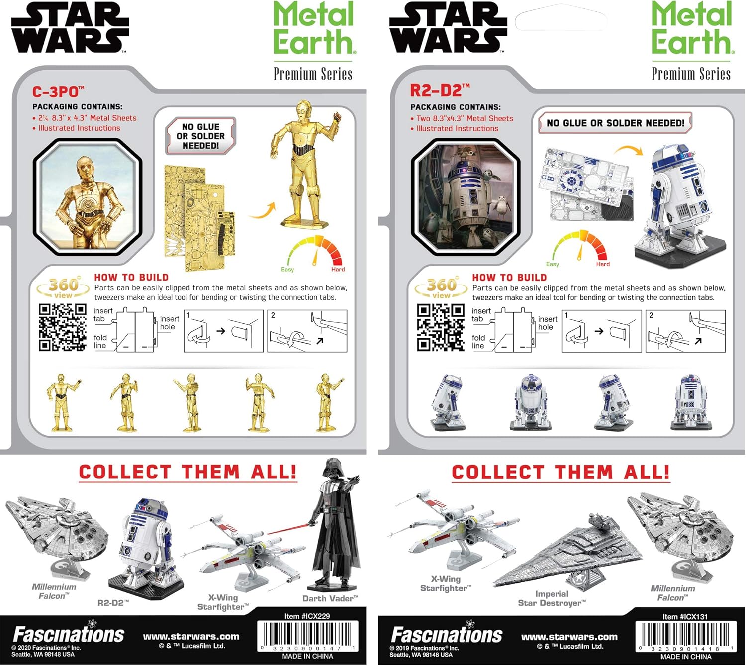 Metal Earth Fascinations Premium Series 3D Kit de modelo de metal Star Wars Set de 2 – C-3PO – R2-D2