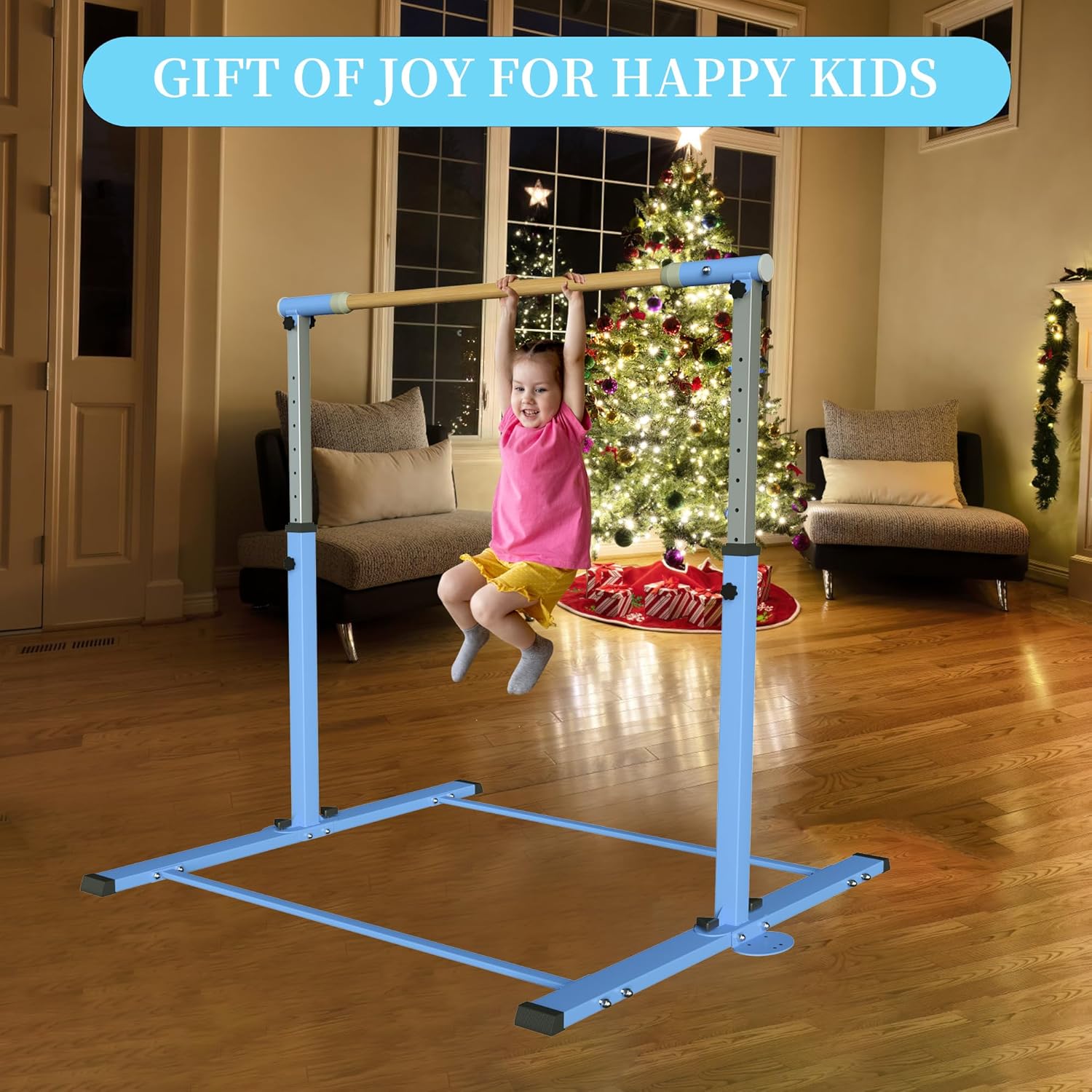 EL&ITWings Kip Bar de gimnasia, barra horizontal para niños y niñas, altura ajustable de 3 a 5 pies, equipo de gimnasio en casa, ideal para