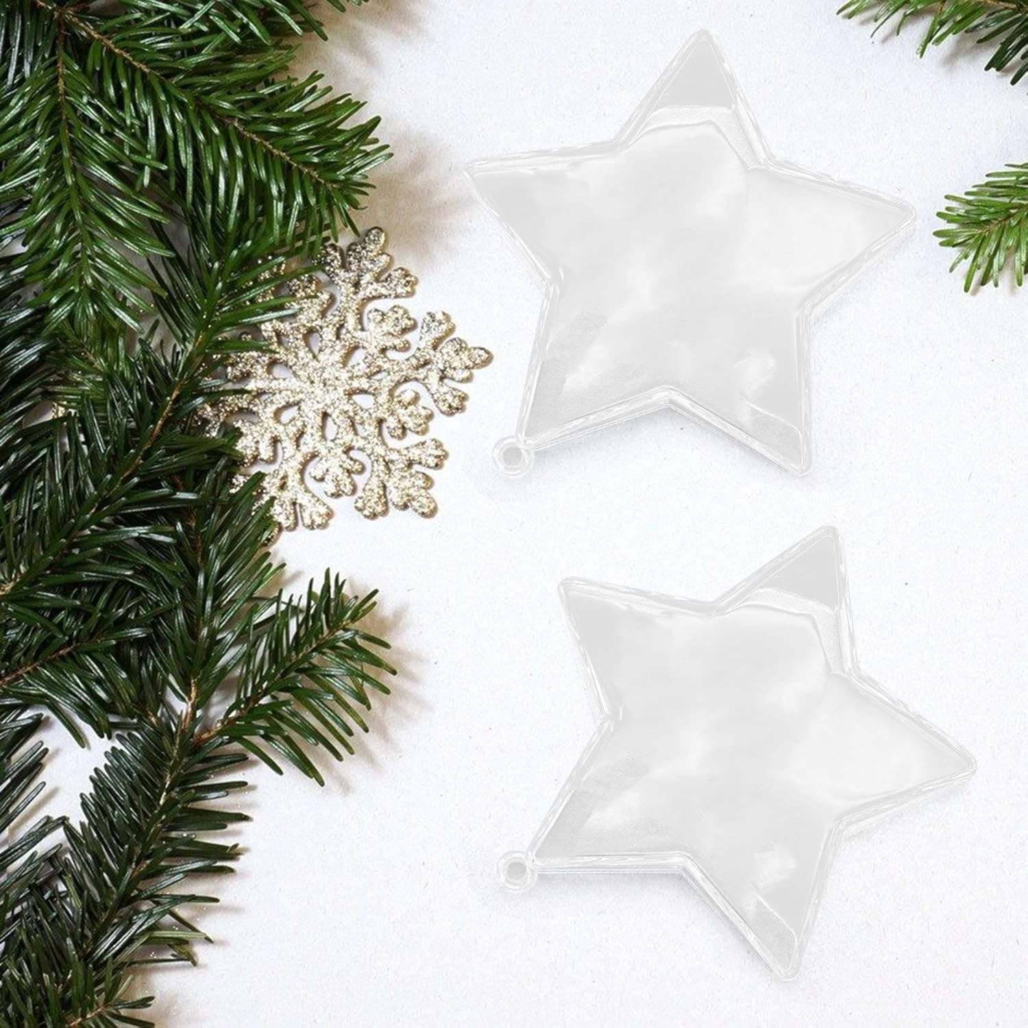 TAMOSH 10 juegos de bolas rellenables de plástico transparente de 3.150 in, adornos de árbol de Navidad, suministros de fiesta (forma de estrella)