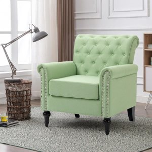 ARCLIS Silla de club, silla decorativa con botones para sala de estar, silla de lectura moderna de tela de lino de mediados de siglo, cómoda silla ARCLIS Silla de club, silla decorativa con botones para sala de estar, silla de lectura moderna de tela de lino de mediados de siglo, cómoda silla