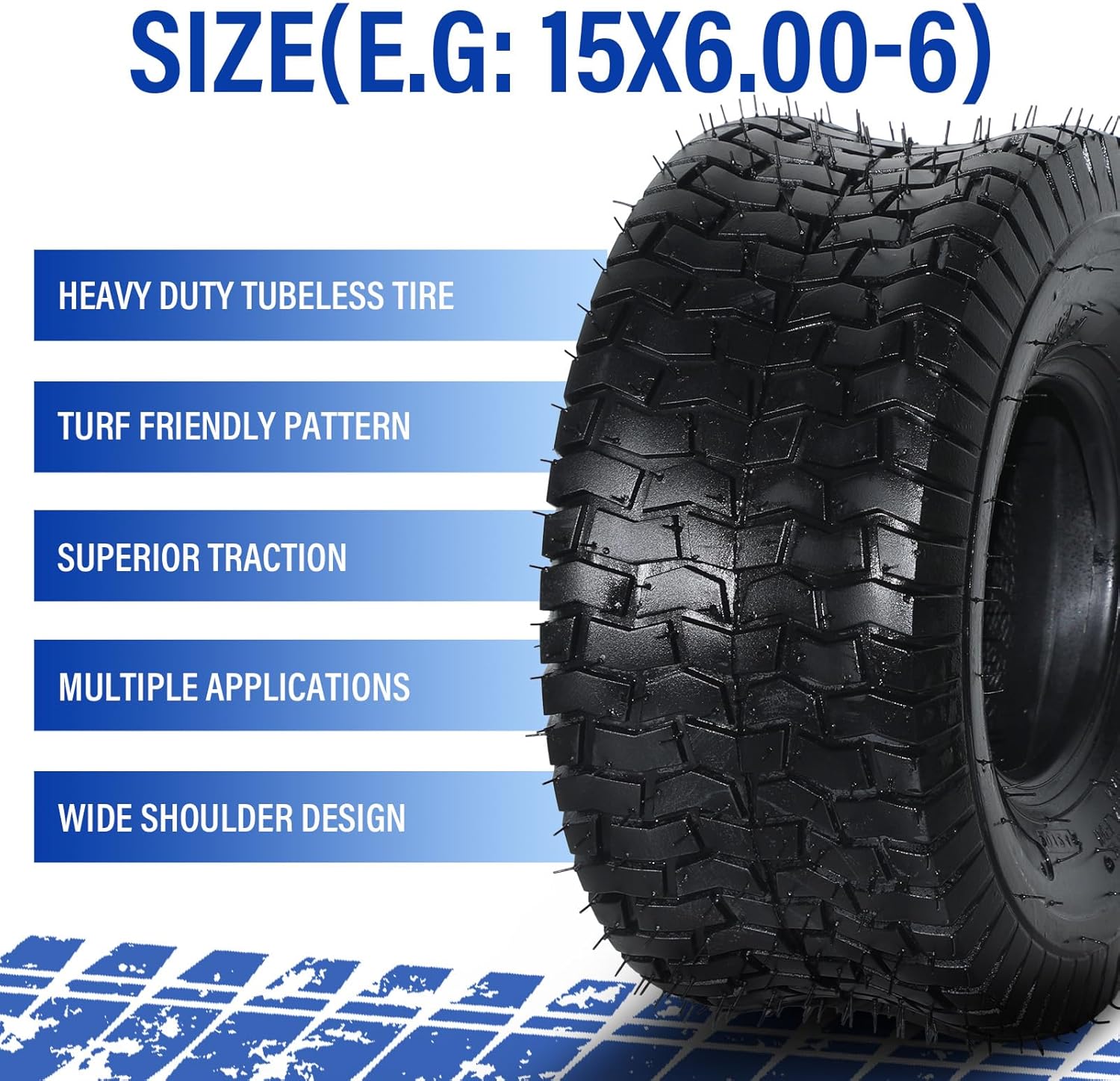 2 neumáticos de césped para cortacésped de jardín 15×6.00-6 neumáticos de tractor 15×6.00×6 2 PR sin cámara