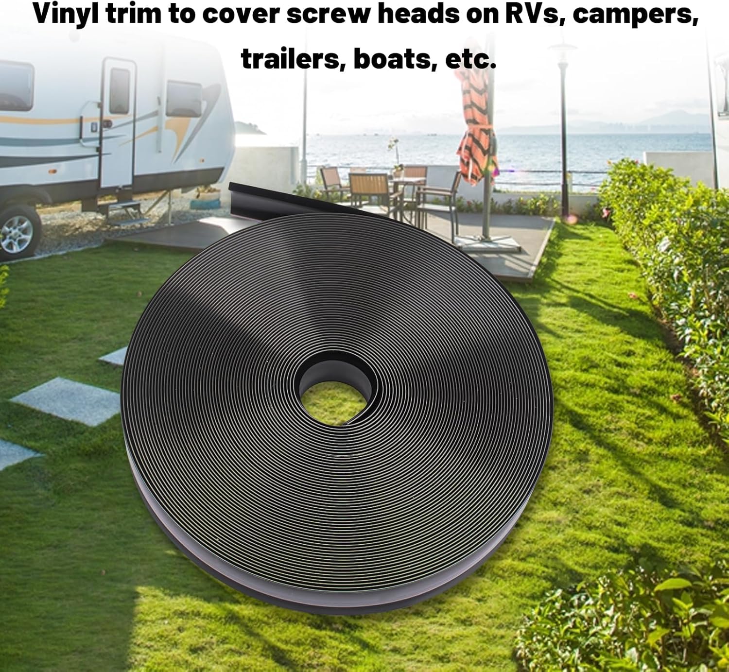 Cubierta de tornillo de moldura de vinilo negro de 1 pulgada para caravana, barco, cámper, remolque de viaje (100 pies)