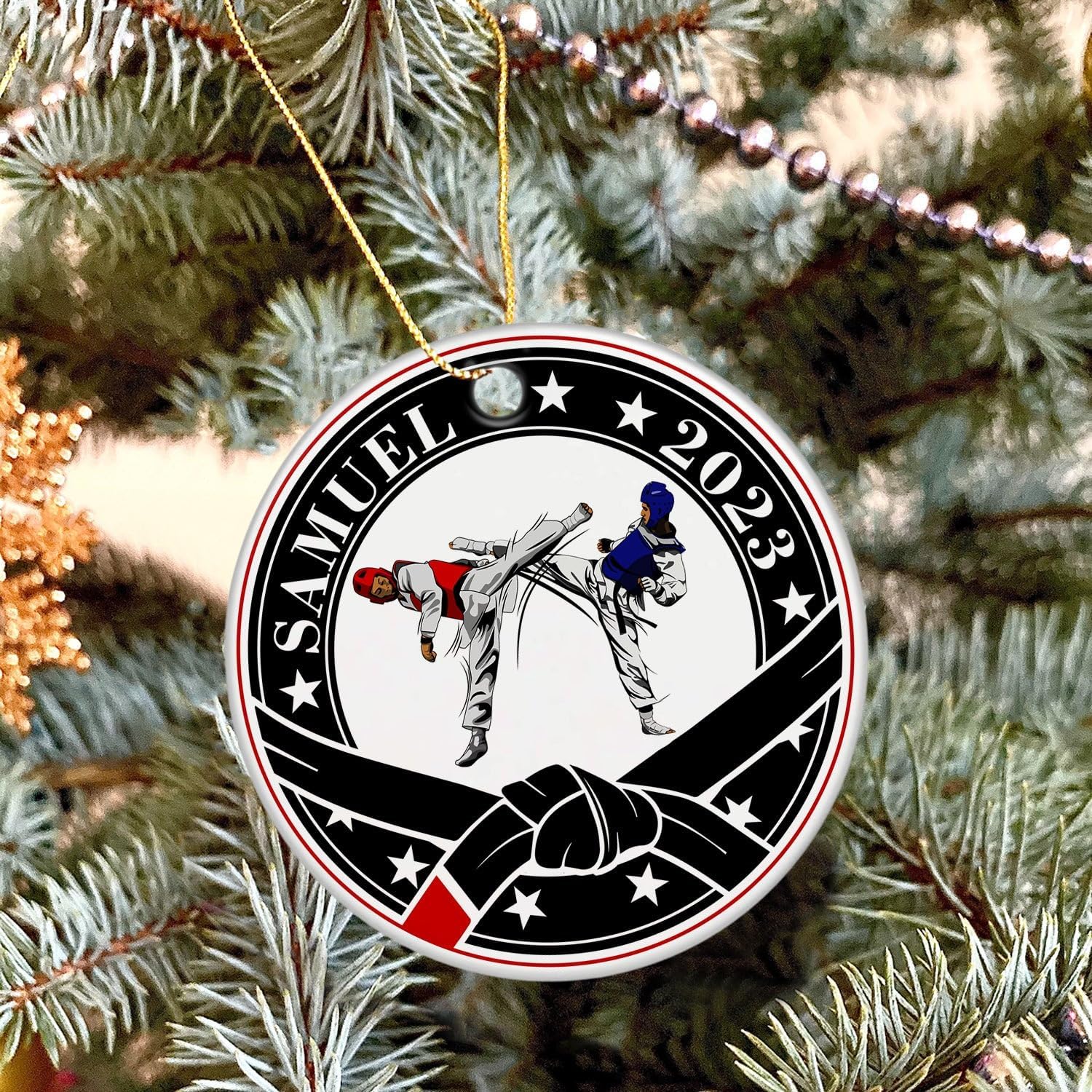 Adorno de taekwondo personalizado, regalos de adorno de Navidad 2023, adorno de taekwondo personalizado, decoración de árbol de Navidad, regalo