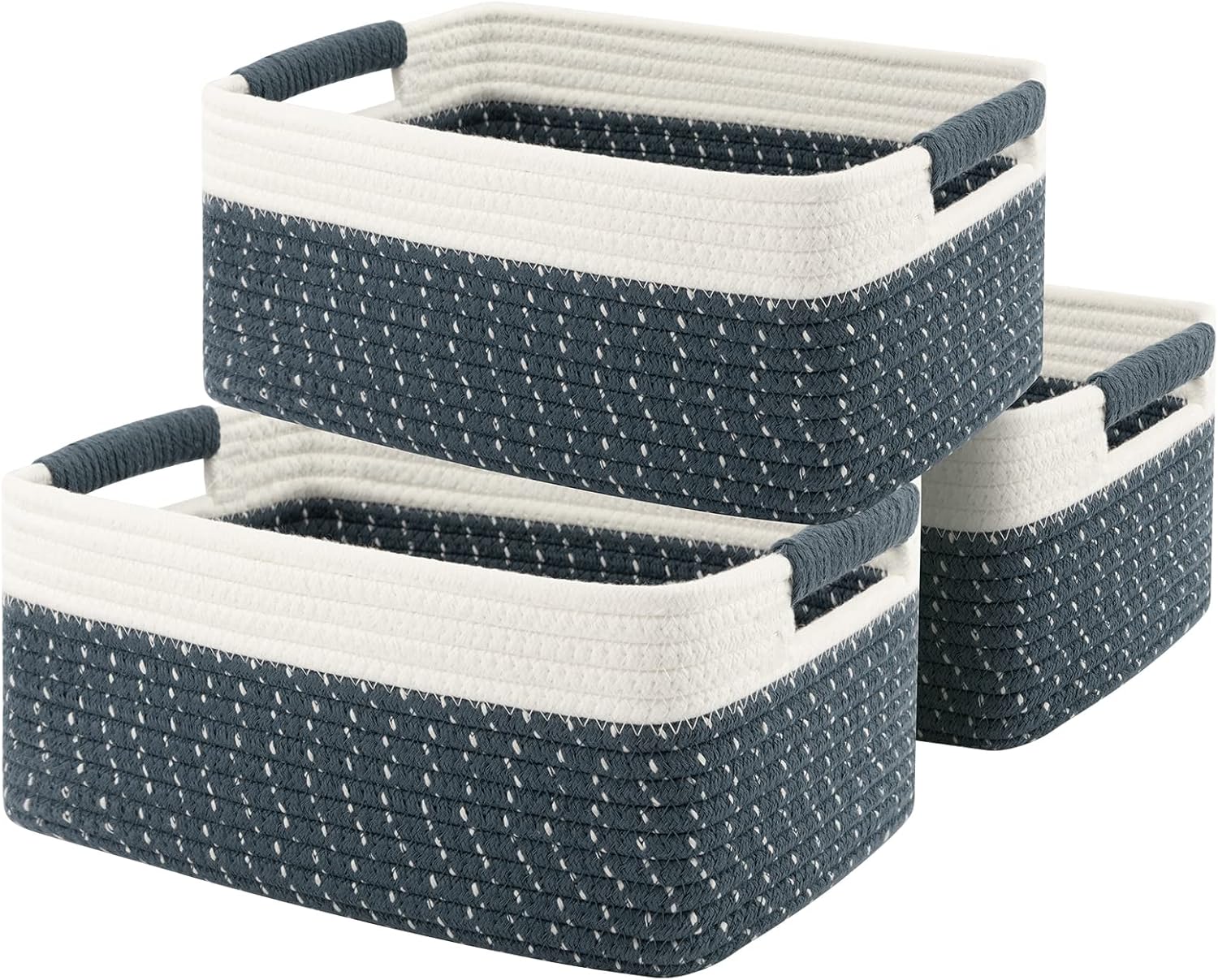 OIAHOMY Cestas tejidas de 12.8 x 9 x 5.5 pulgadas para almacenamiento, cestas de almacenamiento para estantes, juego de 3 cestas de cuerda de