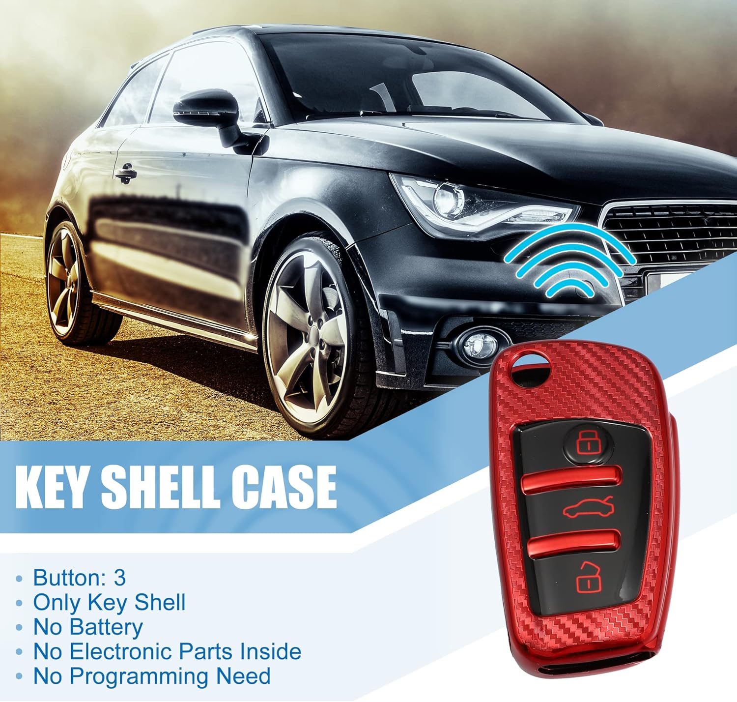 X AUTOHAUX Funda de silicona para llavero inteligente Audi A3 A1 A3 A6 Q2 Q3 Q7 TT TTS R8 S3 S6 RS3 A6L Modelos Fibra de Carbono Patrón Rojo