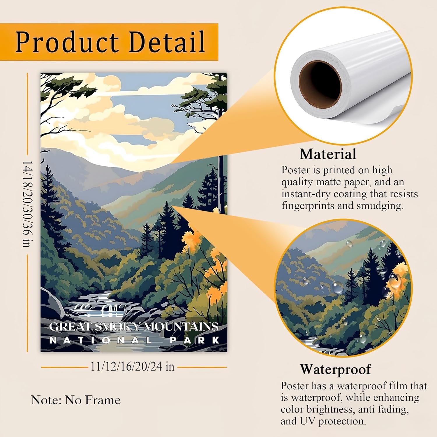 Great Smoky Mountains National Park, National Parks Wall Poster, Great Smoky Mountains, Abstract Nature Landscape Forest Wall Art Pictures for