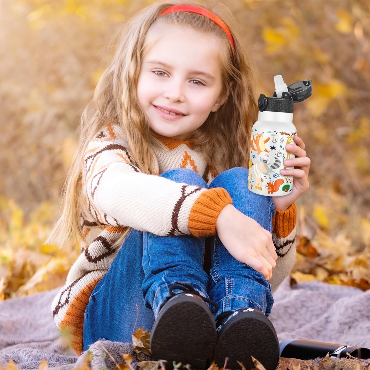 Han’s Bottle Botella de agua para niños con tapa con pajilla, vaso reutilizable de acero inoxidable aislado para niños pequeños, niñas, niños, taza