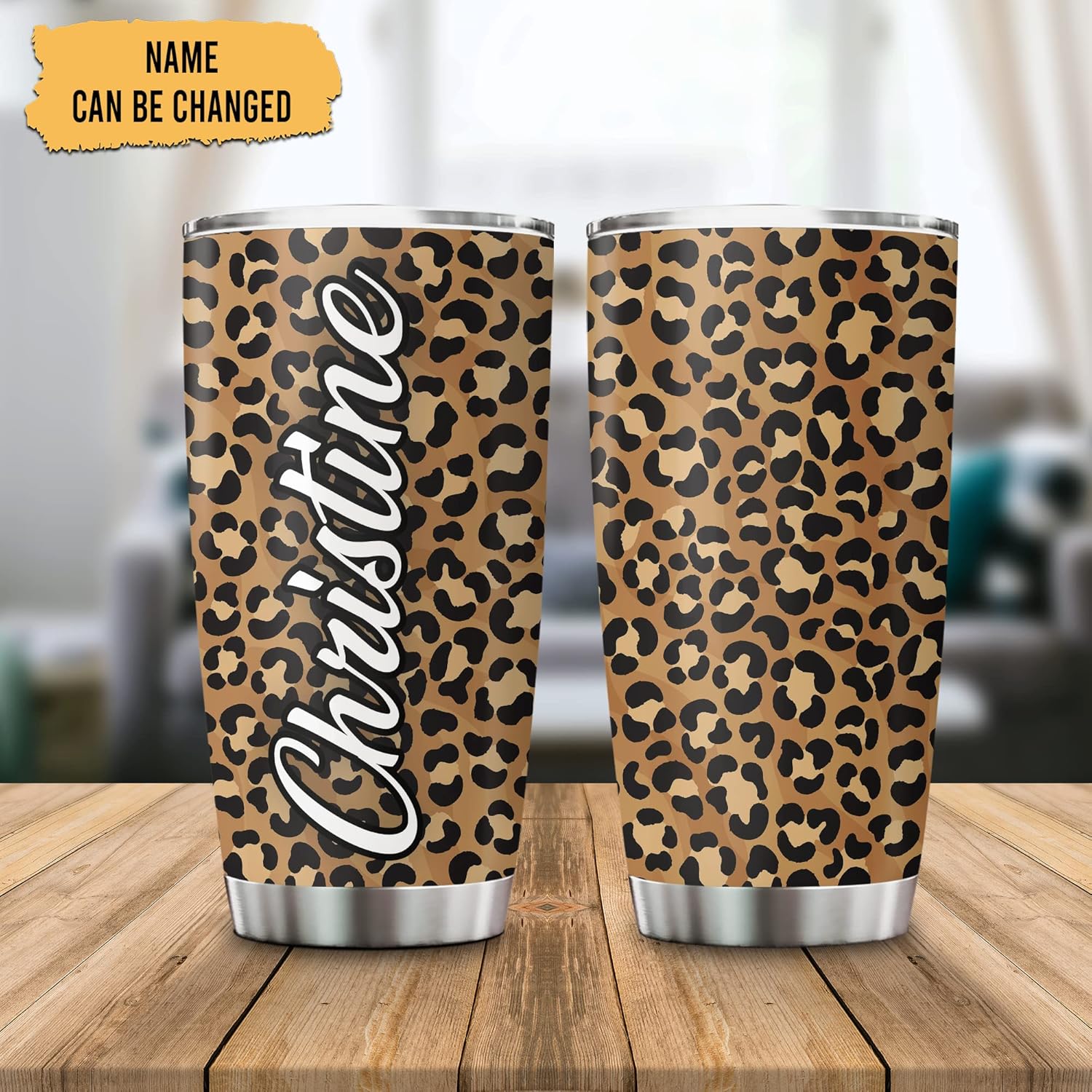 Hyturtle Regalos personalizados para amantes de los leopardos, cumpleaños, Navidad, vaso de acero inoxidable con nombre personalizado de leopardo,