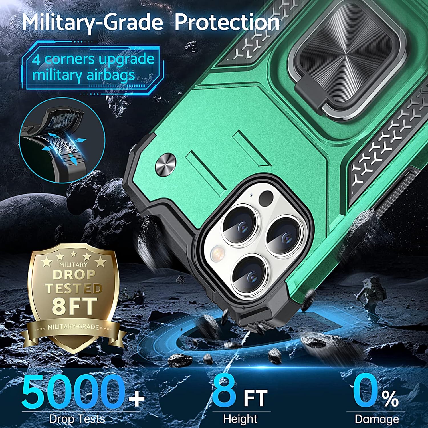 Anqrp Diseñada para iPhone 12 y iPhone 12 Pro, funda protectora de grado militar con anillo de metal mejorado soporte magnético compatible con