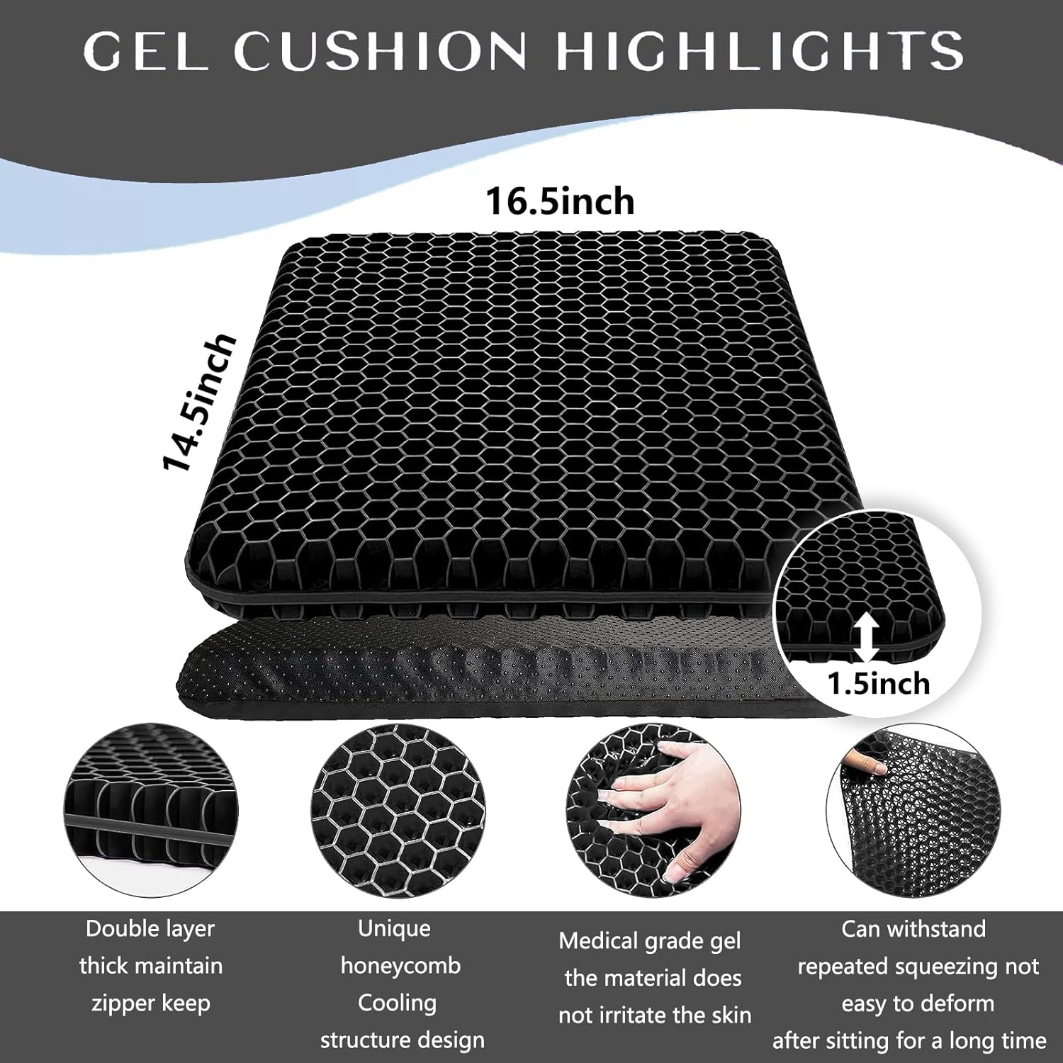 Cojín de gel para asiento largo sentado, cojín de gel para silla de ruedas, cojín de gel suave para silla de coche, cojín de gel para asiento de