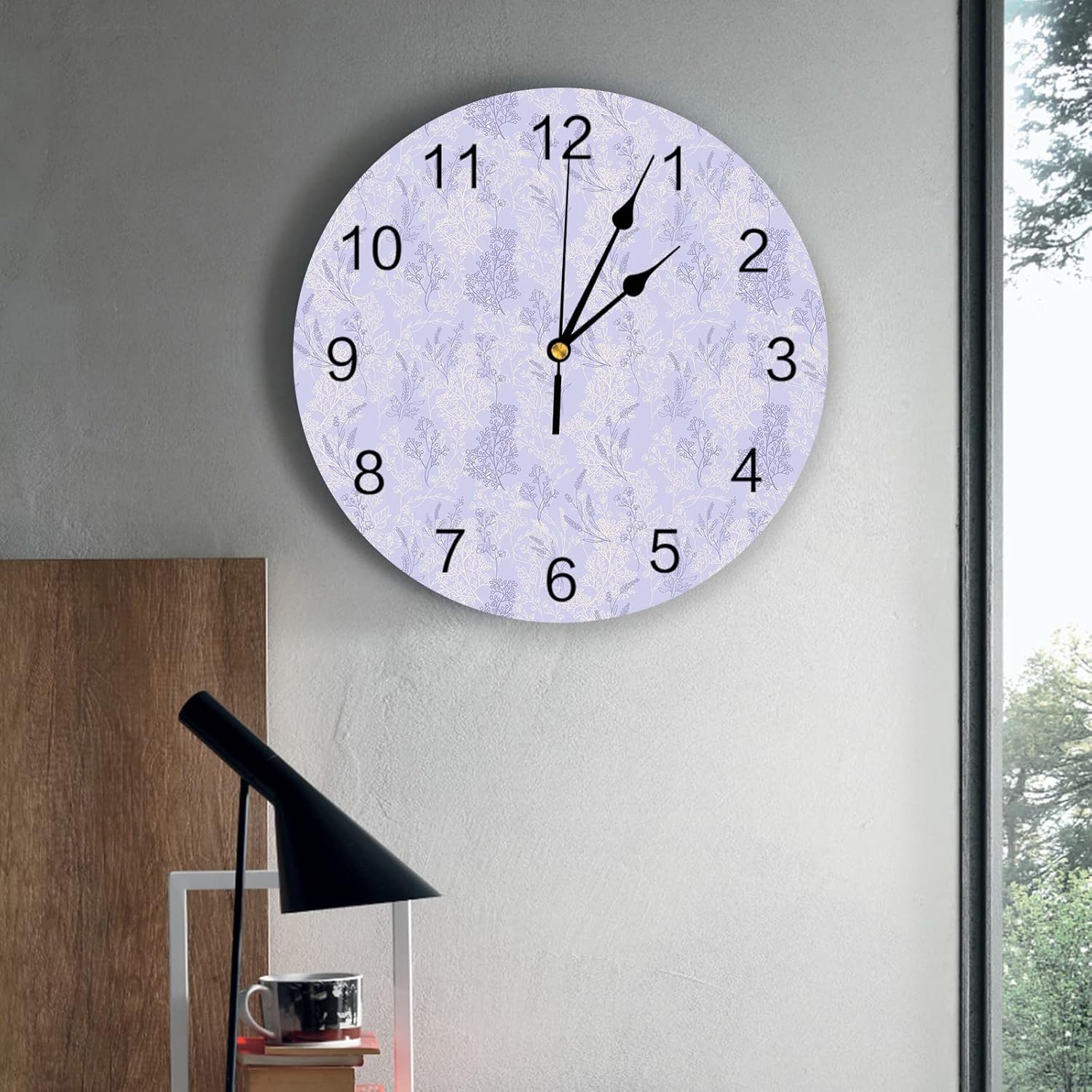 Reloj de pared de 10 pulgadas, silencioso, sin tictac, flores de primavera de lavanda, reloj decorativo redondo para sala de estar, dormitorio,