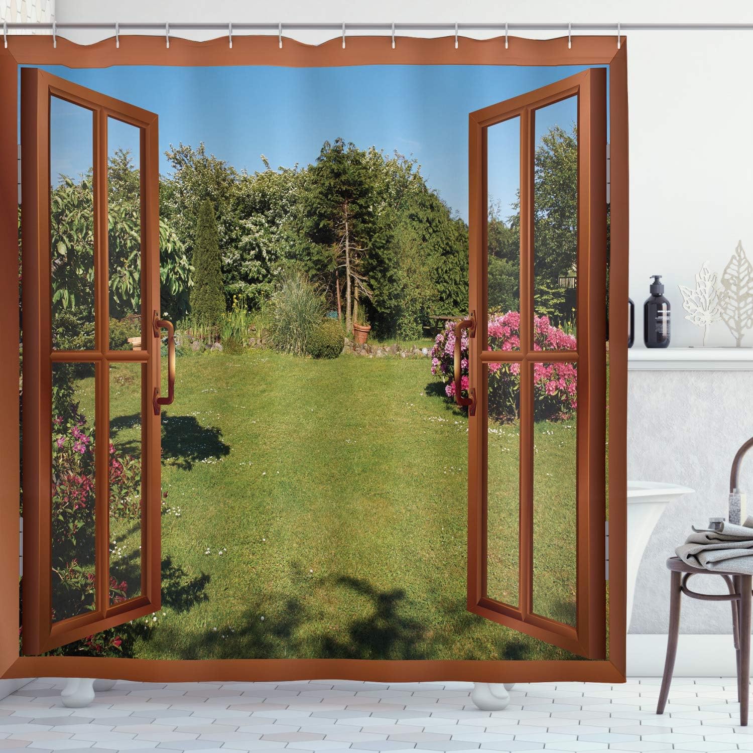 Cortina de regadera Home Decorators para el baño, moderna, con estilo de fotografía artística y con diseño tropical de una isla paradisíaca con