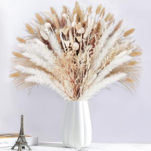 120 ramos de hierba seca de las pampas, 12 flores secas, cola de conejo, hierba blanca pomposa, decoración bohemia para el hogar, 17 pulgadas, 120 ramos de hierba seca de las pampas, 12 flores secas, cola de conejo, hierba blanca pomposa, decoración bohemia para el hogar, 17 pulgadas,