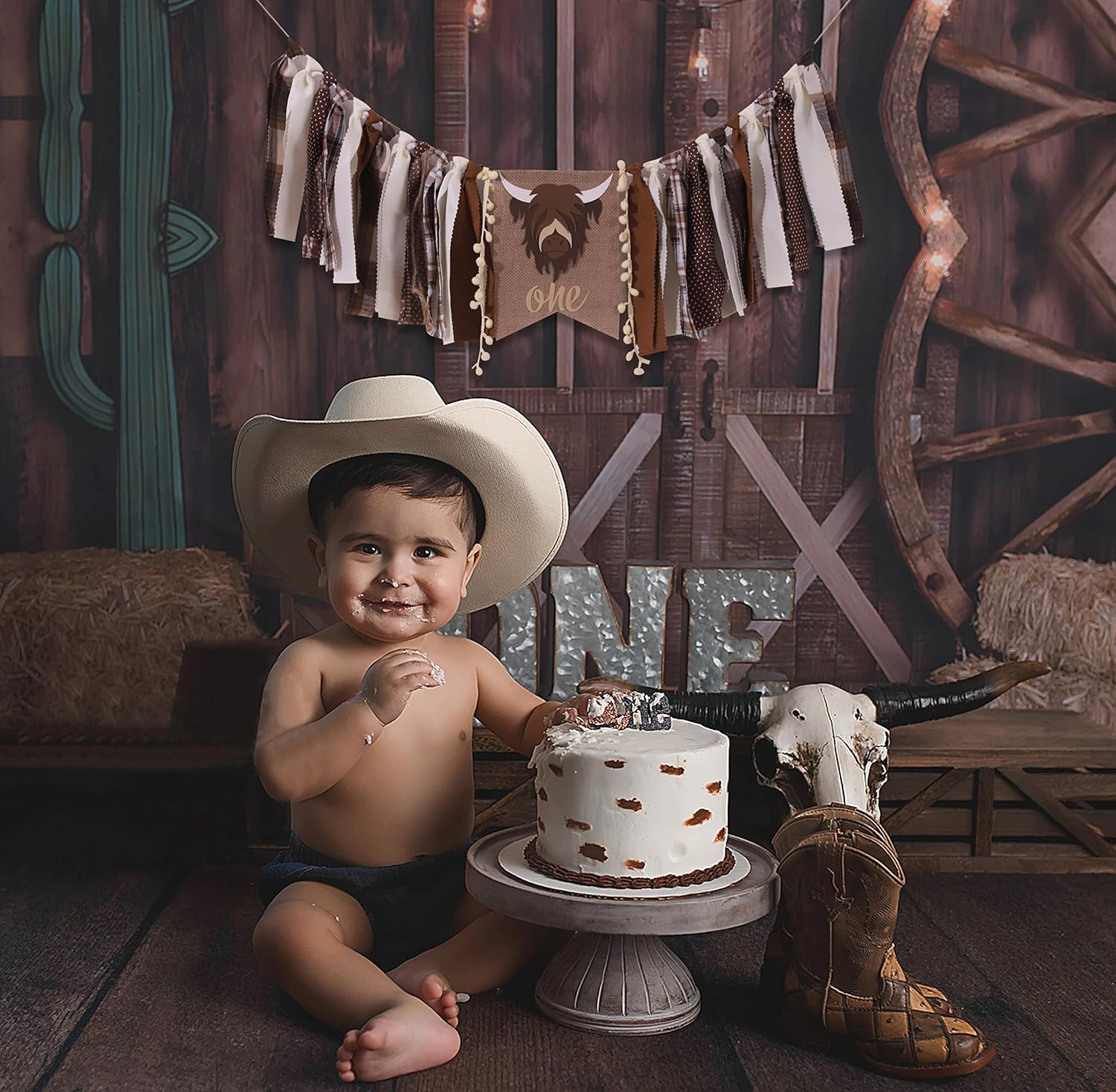 Cartel de primer cumpleaños para silla alta  Rodeo de vaquero para decoración de tela de fiesta, baby shower, guirnalda de fondo para accesorios de