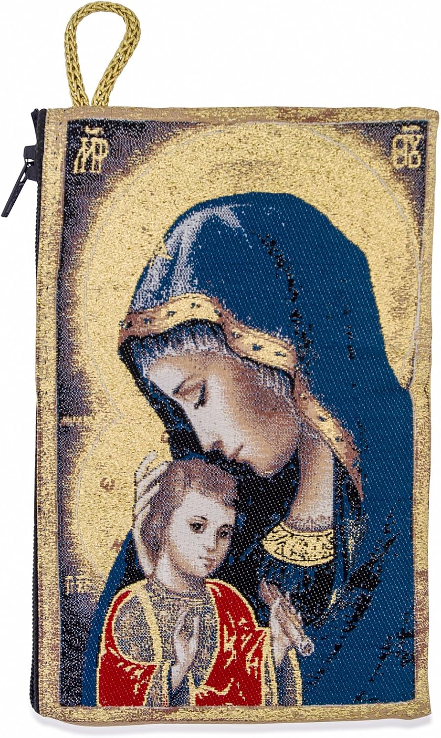 Bolsa de rosario bordada (grande, madre ortodoxa e niño con velo azul)