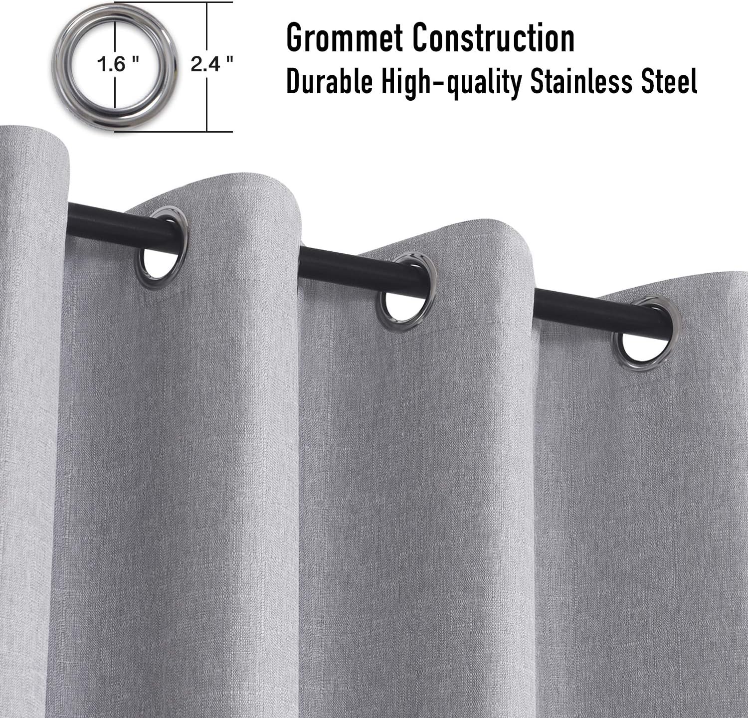 Cortinas 100% opacas de lino texturizado, para oscurecer la habitación, aislamiento térmico, reducción de ruido, bloqueo solar, cortina de ventana