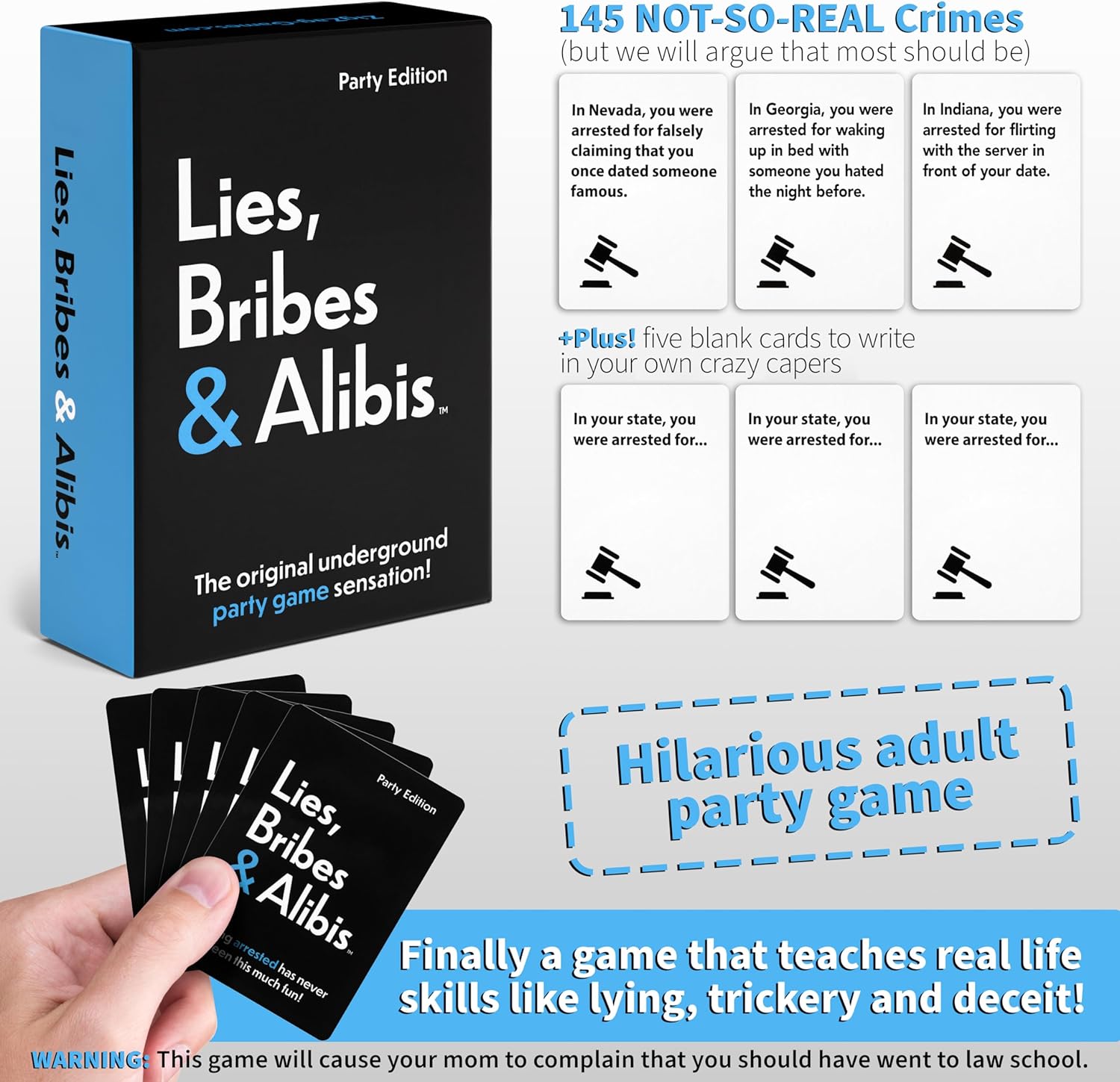 Lies, Bribes & Alibis – Un divertido juego de cartas de fiesta para citas nocturnas, fiestas universitarias, reuniones amistosas y noches de juego,