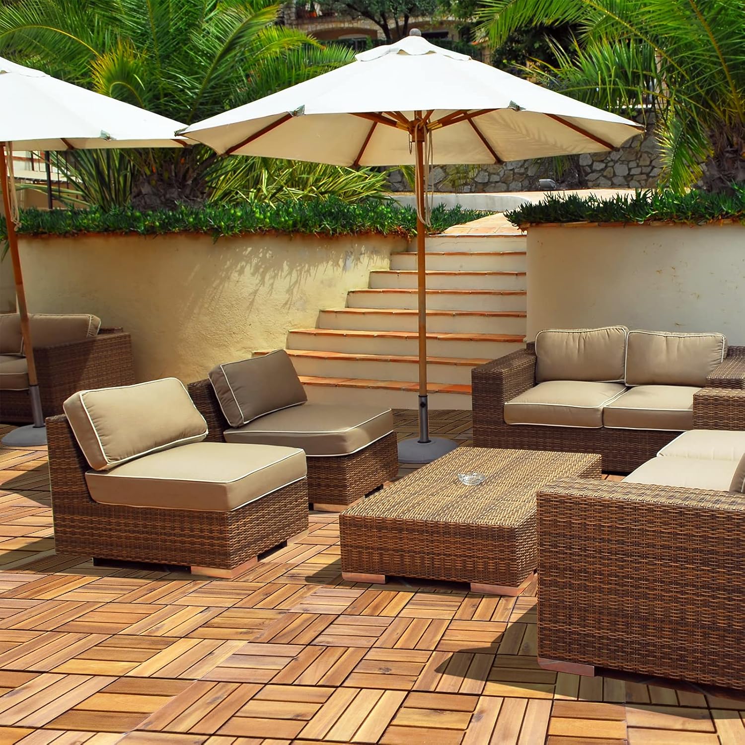 Giantex 10 baldosas entrelazadas para terraza de patio, 31 x 31 cm, baldosas de madera de acacia, pavimentadoras de suelo compuesto de madera de 3