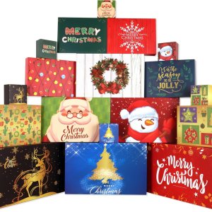 Giiffu 18 cajas decorativas de regalo de Navidad con tapas, cajas de Navidad para envolver regalos, 12 diseños navideños y 4 tamaños con etiquetas Giiffu 18 cajas decorativas de regalo de Navidad con tapas, cajas de Navidad para envolver regalos, 12 diseños navideños y 4 tamaños con etiquetas