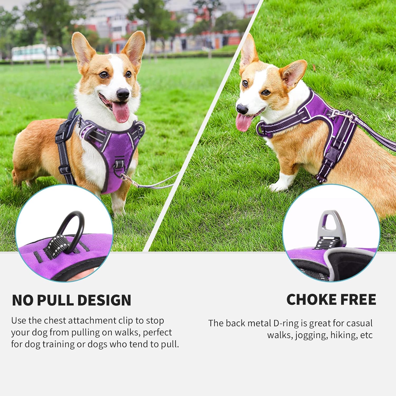 Timos Arnés para perro sin tirones, arnés de chaleco con clip frontal para perros medianos, arnés acolchado suave reflectante ajustable con 2