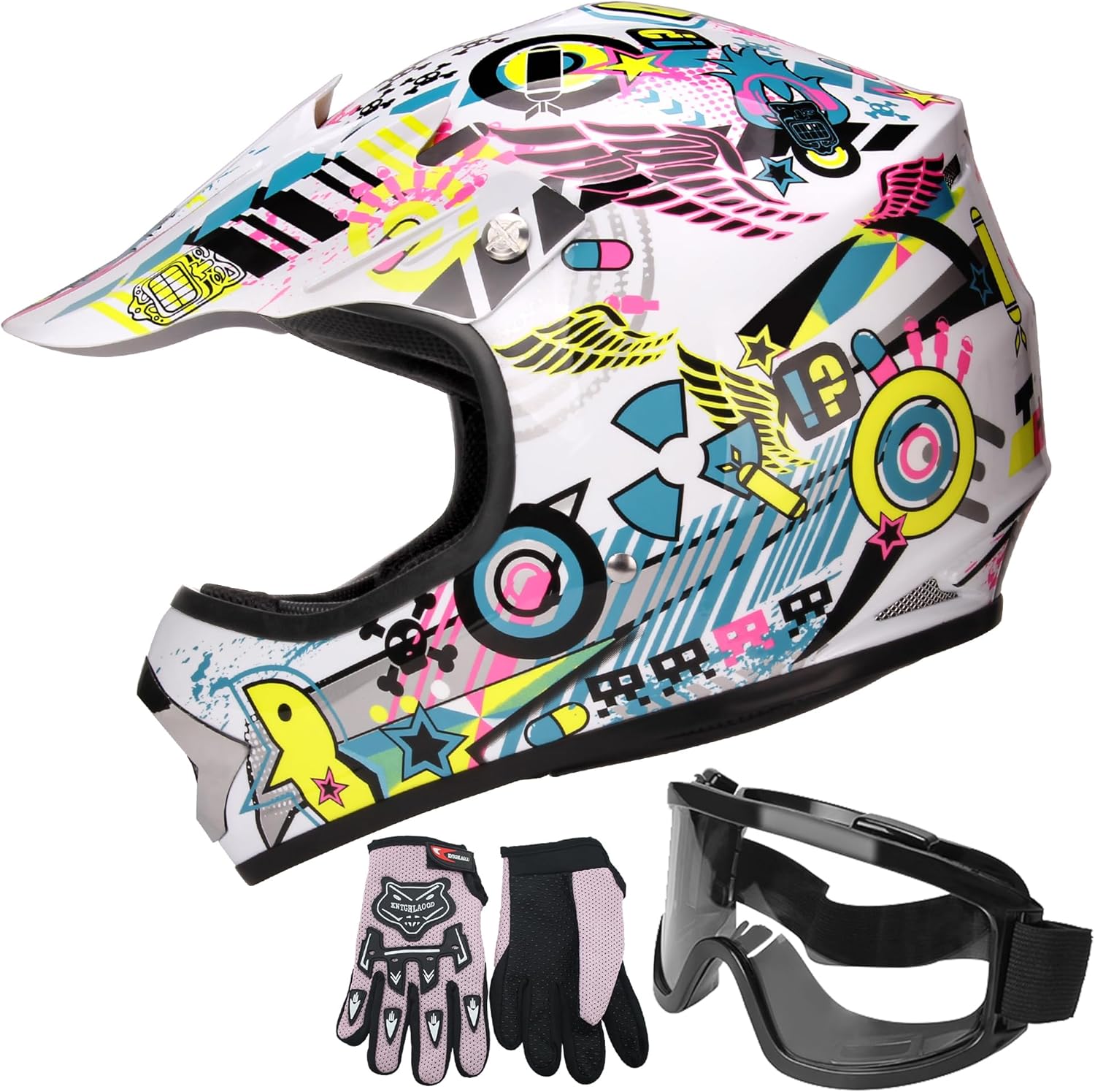 JAGASOL DOT – Casco de motocross todoterreno para niños de 8 a 14 años, casco BMX MX ATV con gafas aprobadas por DOT