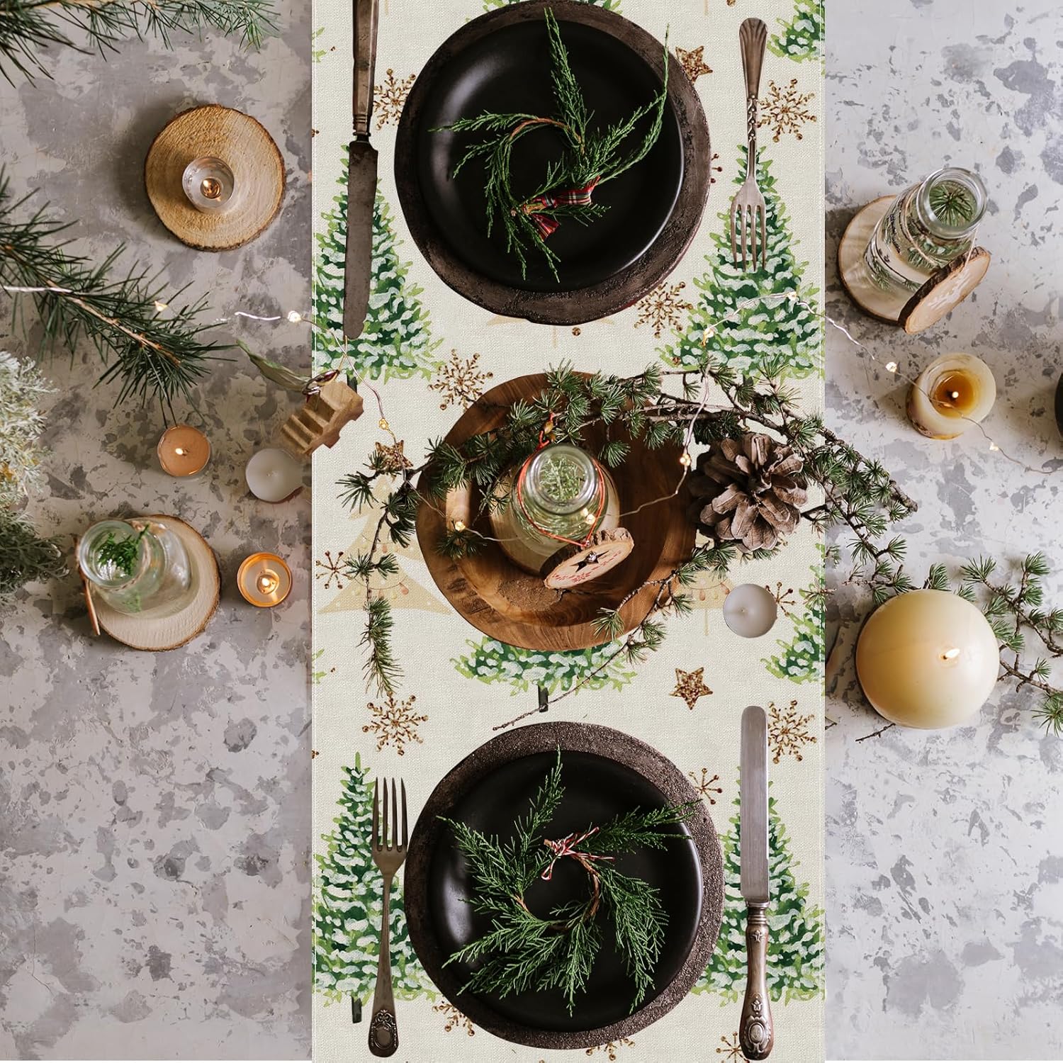 Camino de mesa para árbol de Navidad, color dorado, blanco y verde, 72 pulgadas de largo, decoración de interiores