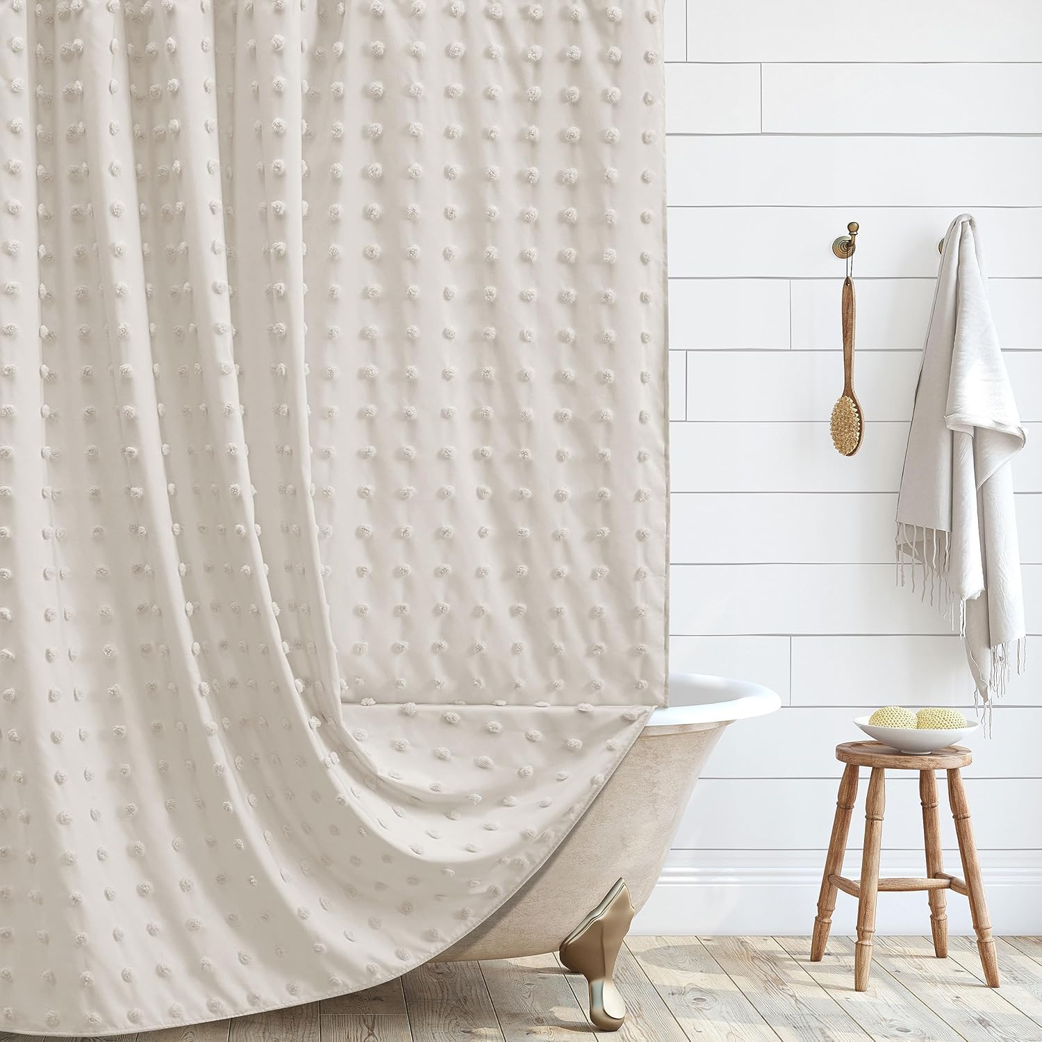 Cortina extralarga para ducha, de estilo bohemio y tela tejida, plisada, floral, texturizada, moderna, campestre, minimalista, con ganchos y