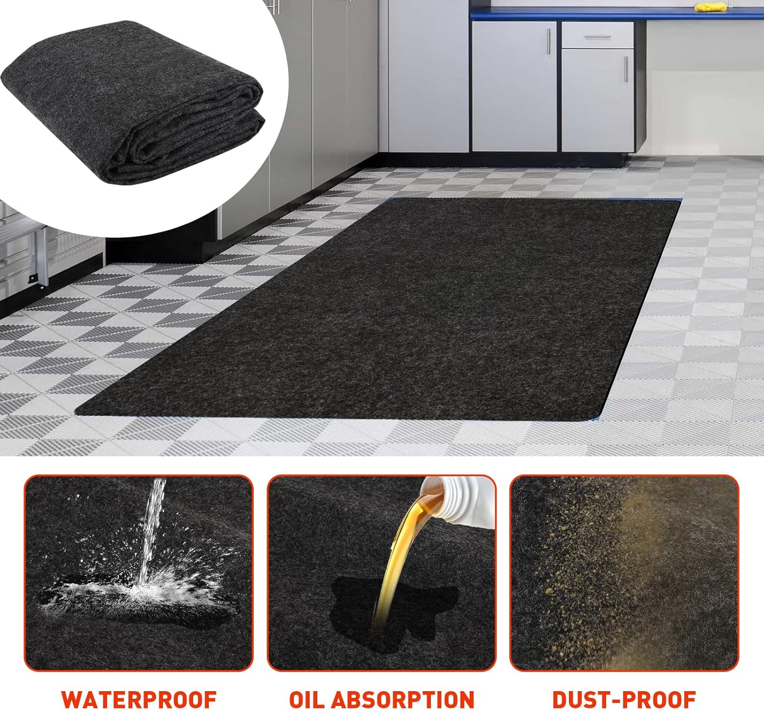 Halero Tapete de estacionamiento para carrito de golf, 4.9 pies x 9.1 pies, tapete de garaje absorbente de aceite, impermeable, capa trasera de