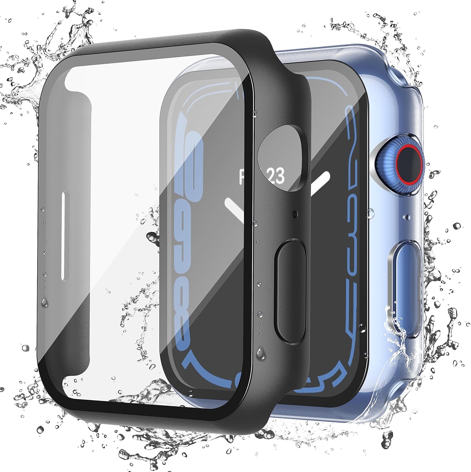 Misxi Paquete de 2 – Funda impermeable con botón diseñada para Apple Watch Series 9 (2023), Series 8, Series 7 de 41 mm, funda rígida de