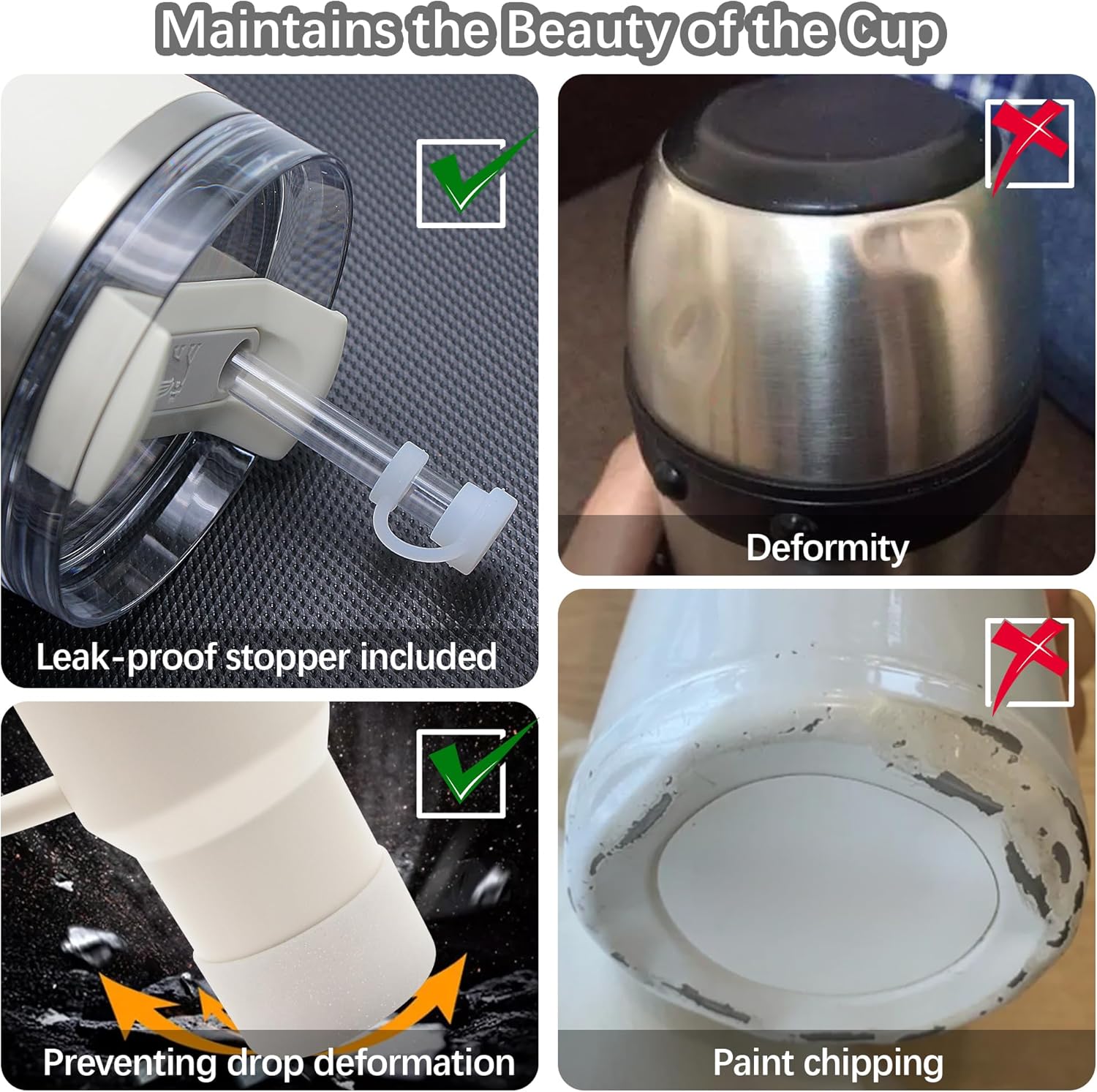 Thimmamma Botas de silicona para Stanley Cup, 2 unidades, funda reutilizable para botas, paquete de 2 tapones para derrames para Stanley Cup de 40
