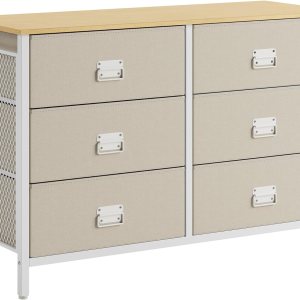 SONGMICS Cómoda para dormitorio, unidad organizadora de almacenamiento con 6 cajones de tela, marco de acero, para sala de estar, entrada, 15.7 SONGMICS Cómoda para dormitorio, unidad organizadora de almacenamiento con 6 cajones de tela, marco de acero, para sala de estar, entrada, 15.7