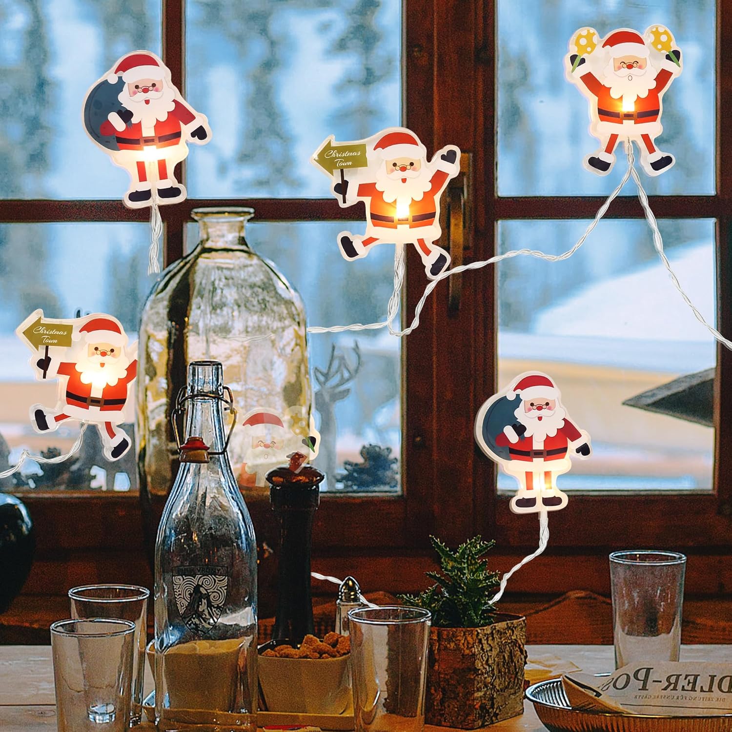 Guirnalda de luces de Navidad, 5.4 pies, 6 luces LED de Papá Noel, luces de hadas para interiores, funciona con pilas, guirnalda de luces LED de