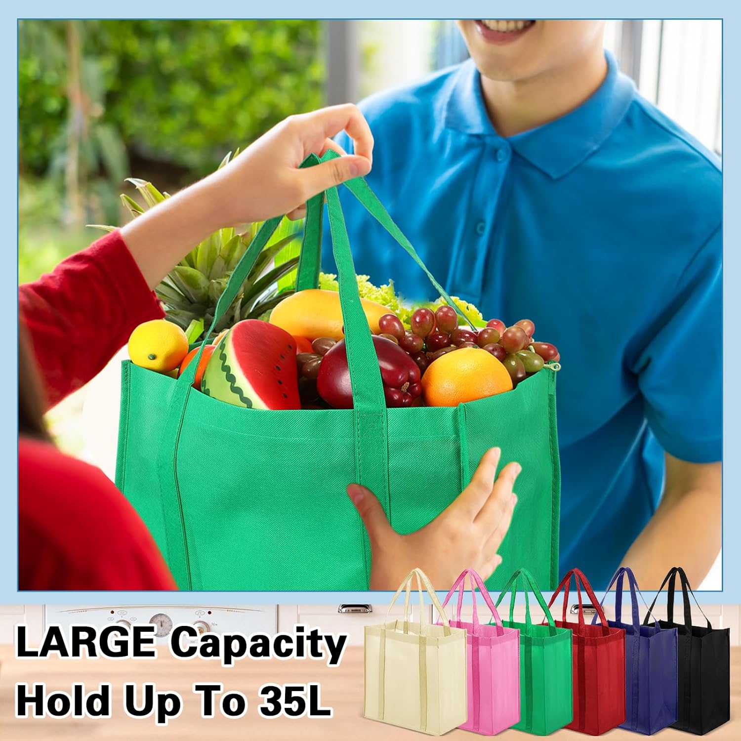 20 bolsas de comestibles reutilizables con asas reforzadas, bolsas de compras grandes y resistentes, bolsas de Navidad