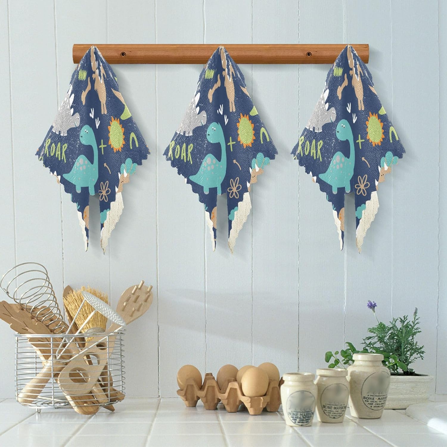 Dino Funny Cartoon Bones Blue Quality Print Microfiber Kitchen Towels Quick Dry 6 Pack Microfiber Absorbant Towel for Countertop Oven