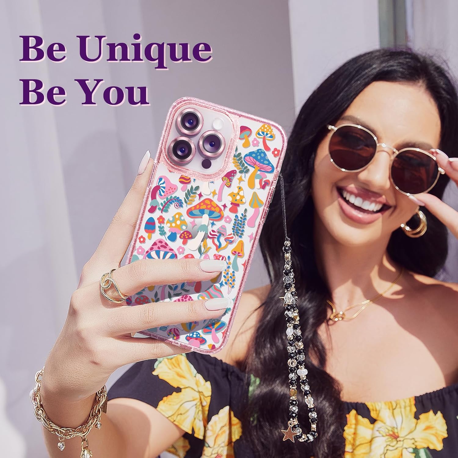 casevivid Funda compatible con iPhone 15 Pro Max, bonita estética, funda de teléfono rosa con purpurina y protector de cámara, funda con estampado