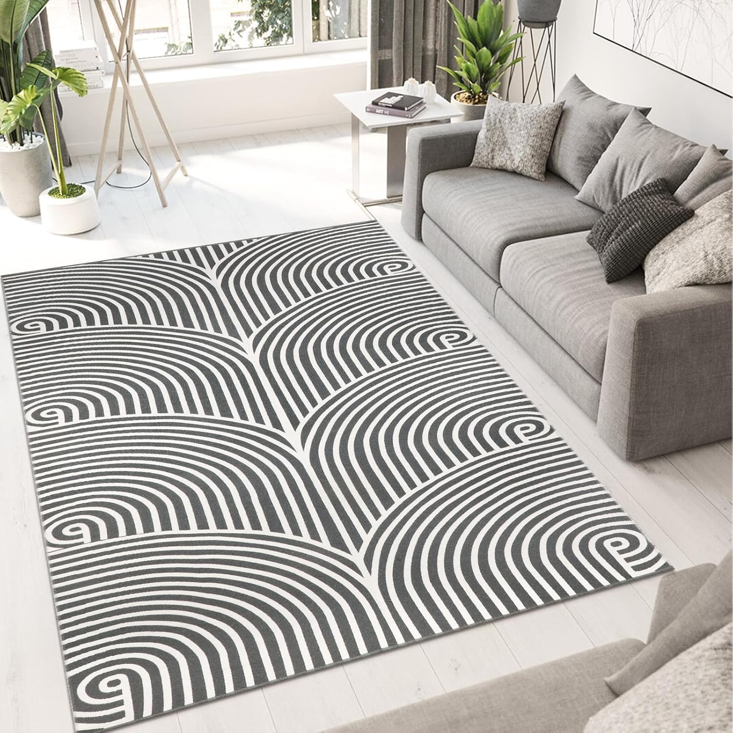 Alfombras lavables de 5 x 8 pies, de algodón, tejido de color gris, para interiores y exteriores, alfombra para porche, sala de estar, alfombra de