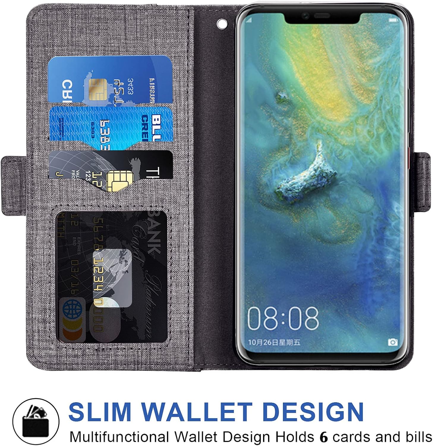 Asuwish Funda para teléfono Huawei Mate 20 Pro con protector de pantalla de vidrio templado y correa para la muñeca, soporte para tarjeta de